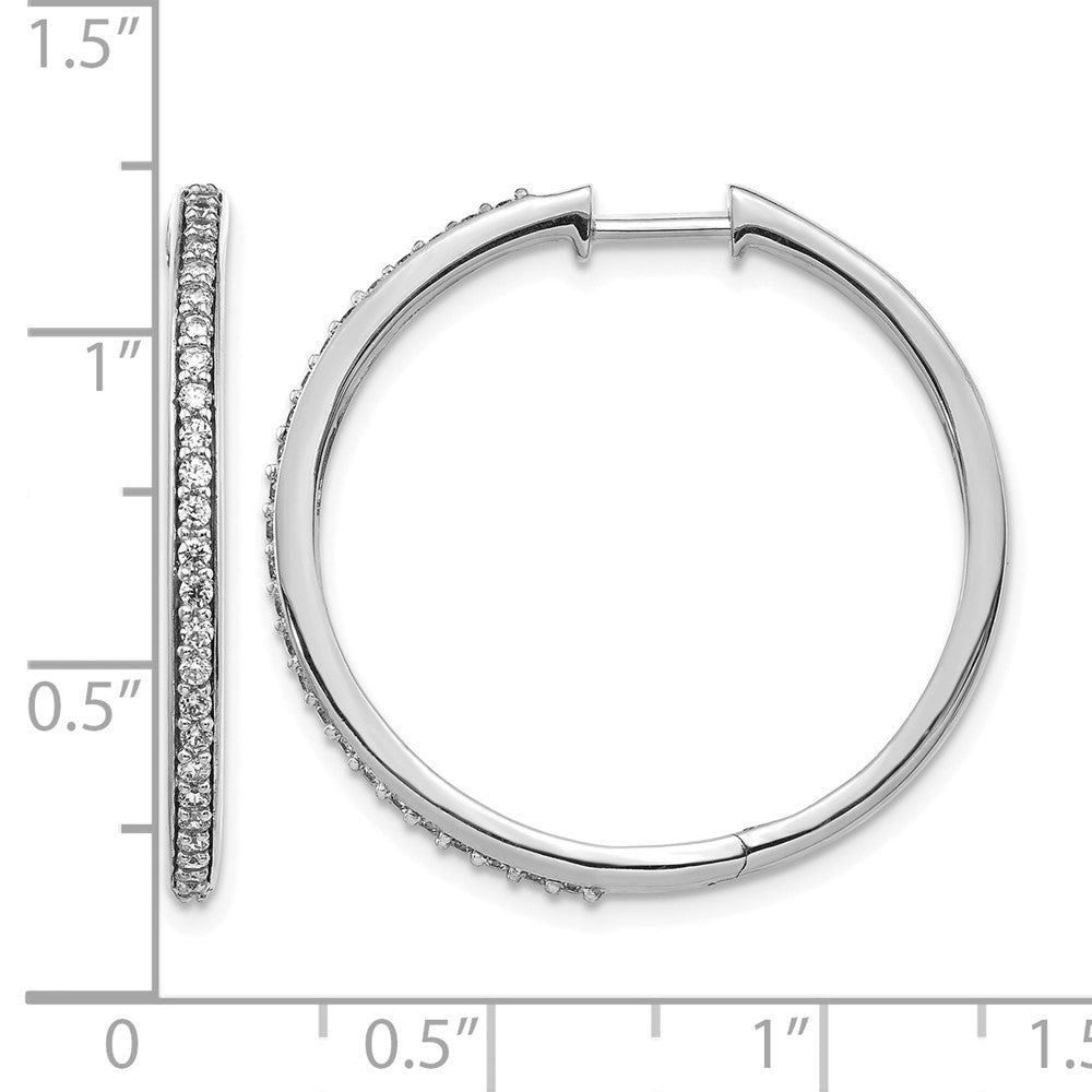 14k White Gold Real Diamond Hinged Hoop Earrings