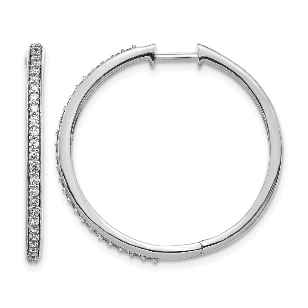 14k White Gold Real Diamond Hinged Hoop Earrings