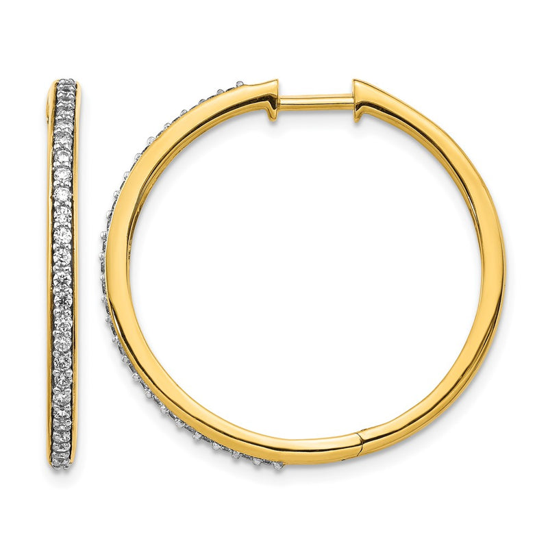 14k Yellow Gold Real Diamond Hinged Hoop Earrings
