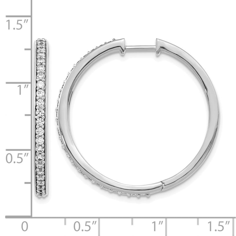14k White Gold Real Diamond Hinged Hoop Earrings