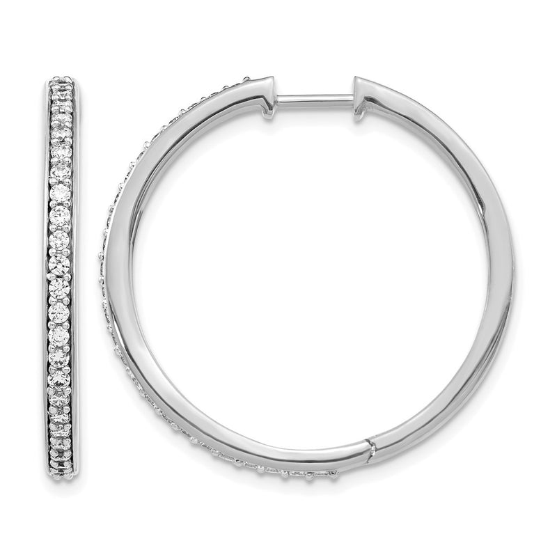 14k White Gold Real Diamond Hinged Hoop Earrings