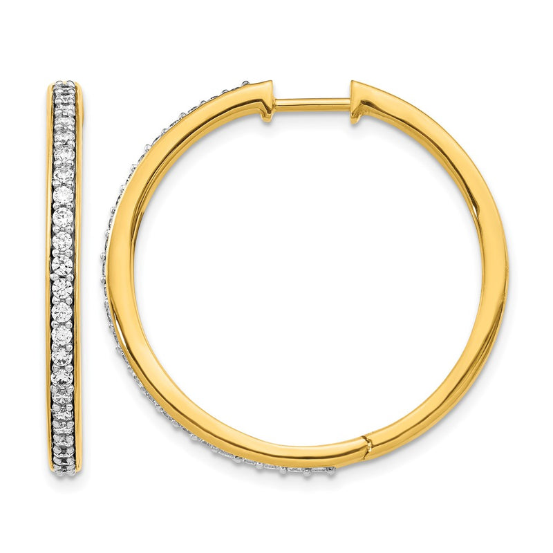 14k Yellow Gold Real Diamond Hinged Hoop Earrings