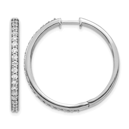 14k White Gold Real Diamond Hinged Hoop Earrings
