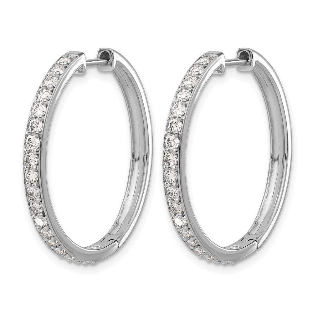 14k White Gold Real Diamond Hinged Hoop Earrings