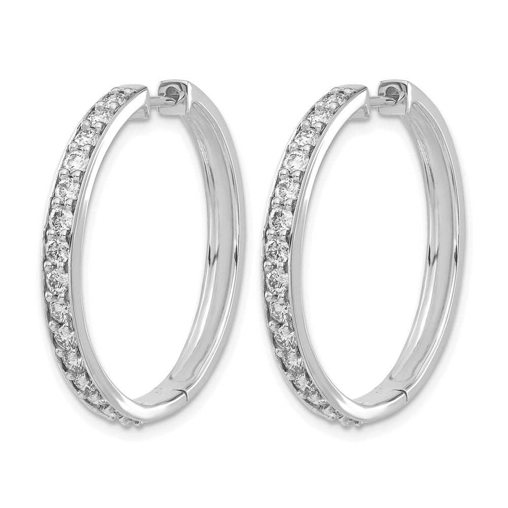 14k White Gold Real Diamond Hinged Hoop Earrings