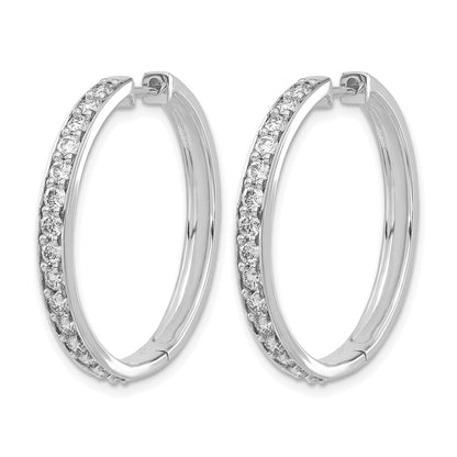 14k White Gold Real Diamond Hinged Hoop Earrings
