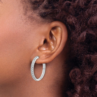 14k White Gold Real Diamond Hinged Hoop Earrings