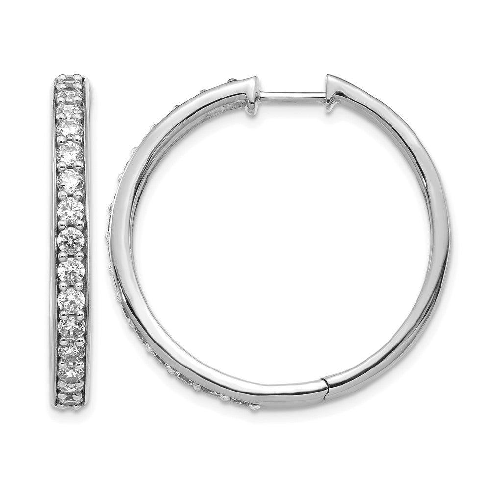 14k White Gold Real Diamond Hinged Hoop Earrings