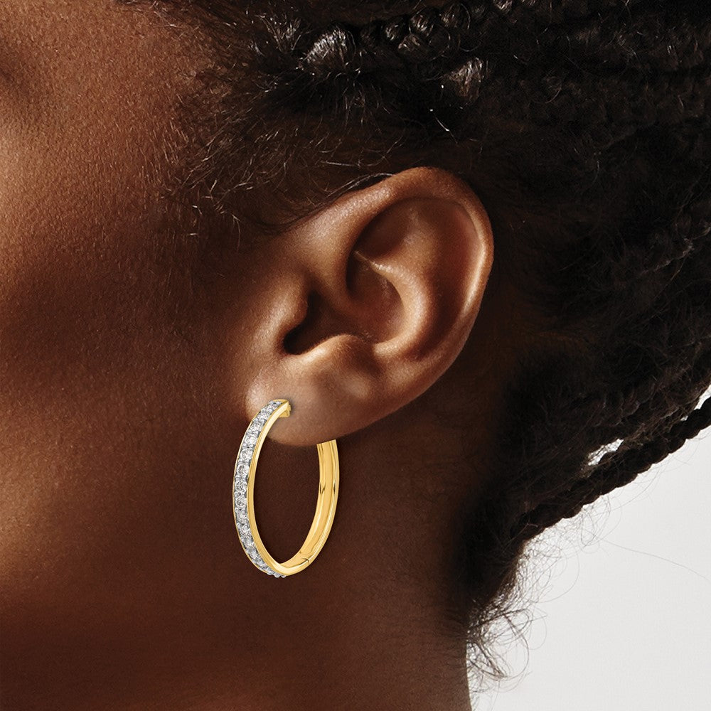 14k Yellow Gold Real Diamond Hinged Hoop Earrings