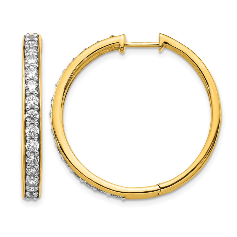 14k Yellow Gold Real Diamond Hinged Hoop Earrings