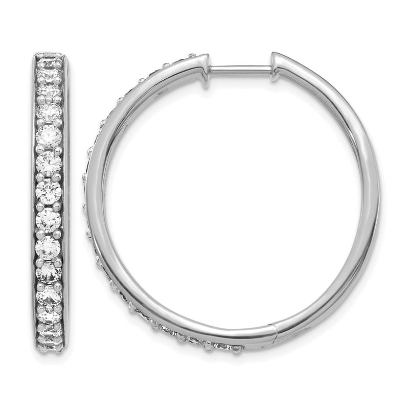 14k White Gold Real Diamond Hinged Hoop Earrings