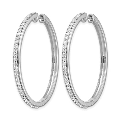 14k White Gold Real Diamond Hinged Hoop Earrings