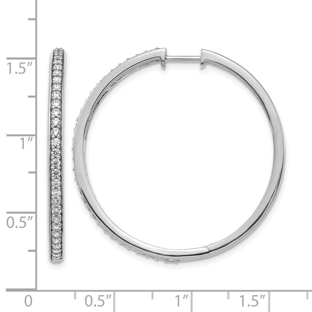 14k White Gold Real Diamond Hinged Hoop Earrings
