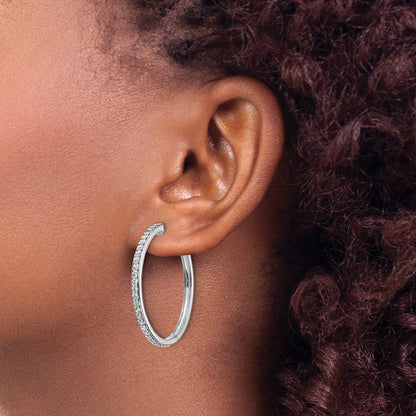 14k White Gold Real Diamond Hinged Hoop Earrings