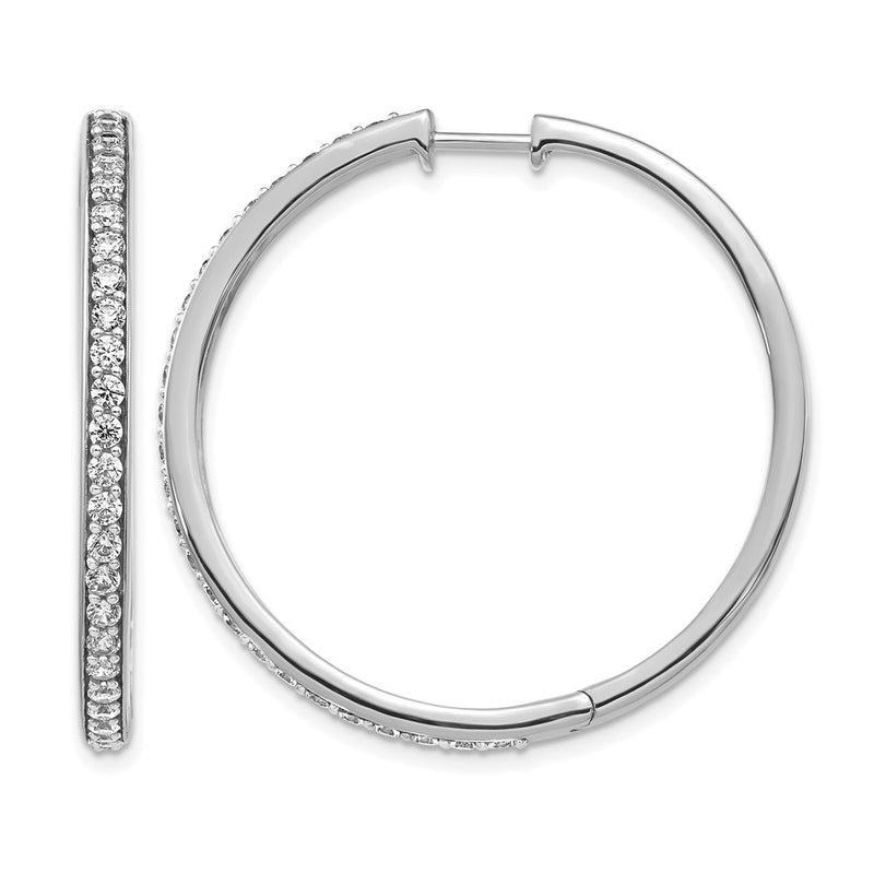 14k White Gold Real Diamond Hinged Hoop Earrings