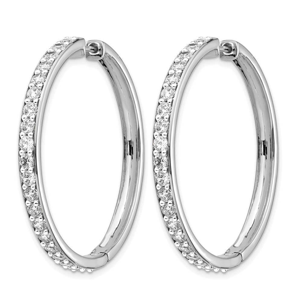 14k White Gold Real Diamond Hinged Hoop Earrings