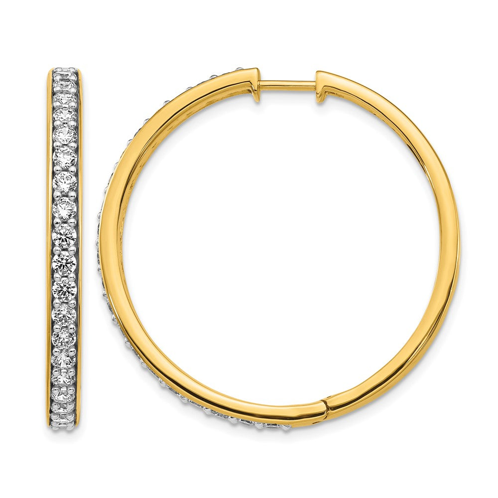 14k Yellow Gold Real Diamond Hinged Hoop Earrings