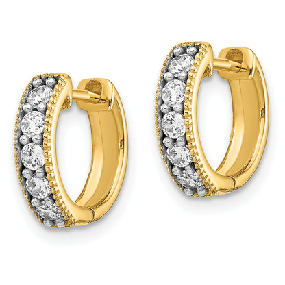 10K Yellow Gold Diamond Milgrain Hinged Hoop Earrings