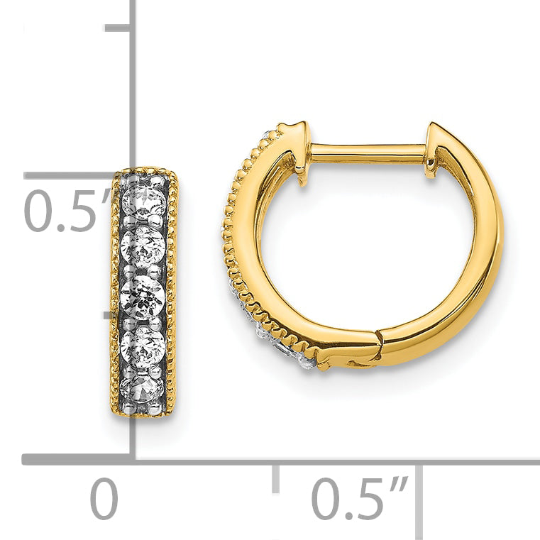 10K Yellow Gold Diamond Milgrain Hinged Hoop Earrings