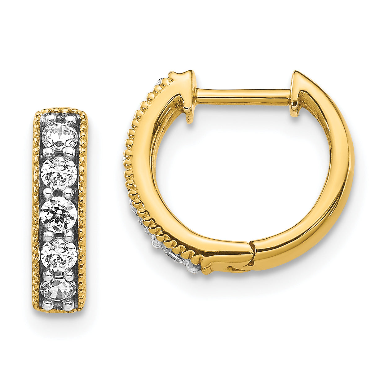 10K Yellow Gold Diamond Milgrain Hinged Hoop Earrings