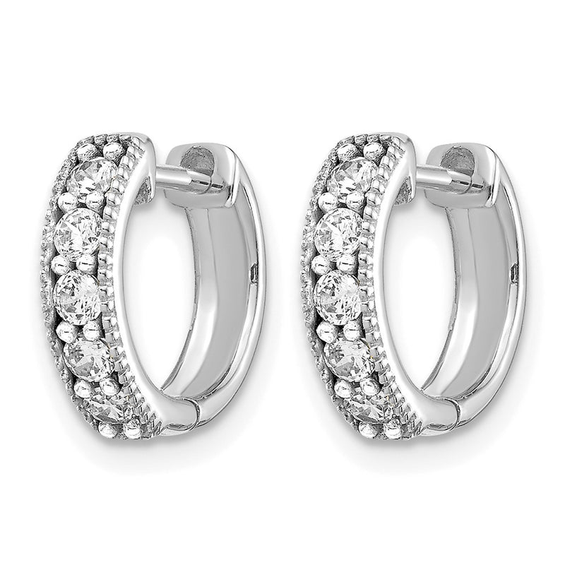 14k White Gold Real Diamond Milgrain Hinged Hoop Earrings