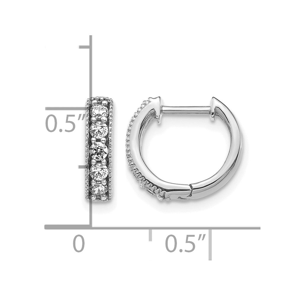 14k White Gold Real Diamond Milgrain Hinged Hoop Earrings