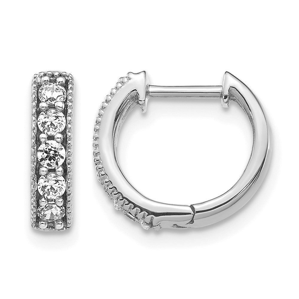 14k White Gold Real Diamond Milgrain Hinged Hoop Earrings