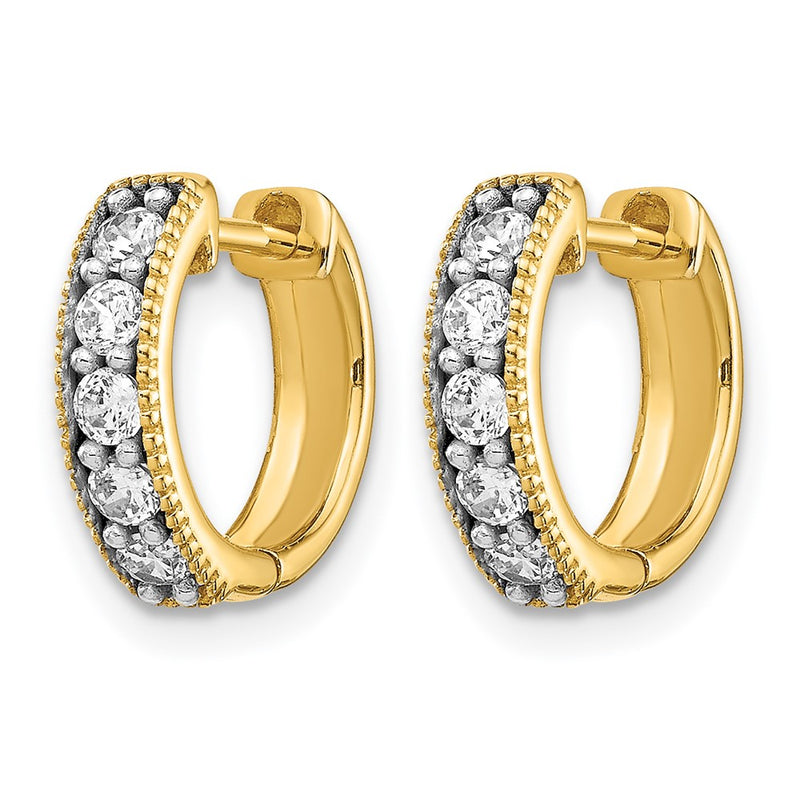 14k Yellow Gold Real Diamond Milgrain Hinged Hoop Earrings