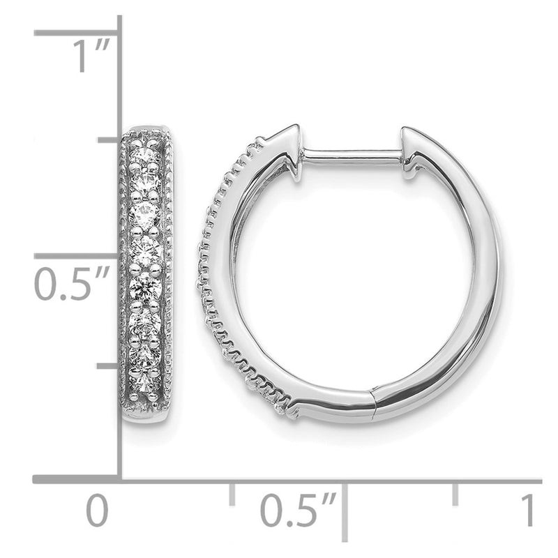 10K White Gold Diamond Milgrain Hinged Hoop Earrings