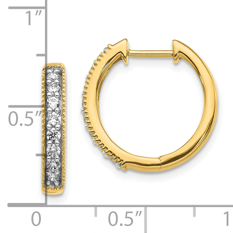 10K Yellow Gold Diamond Milgrain Hinged Hoop Earrings