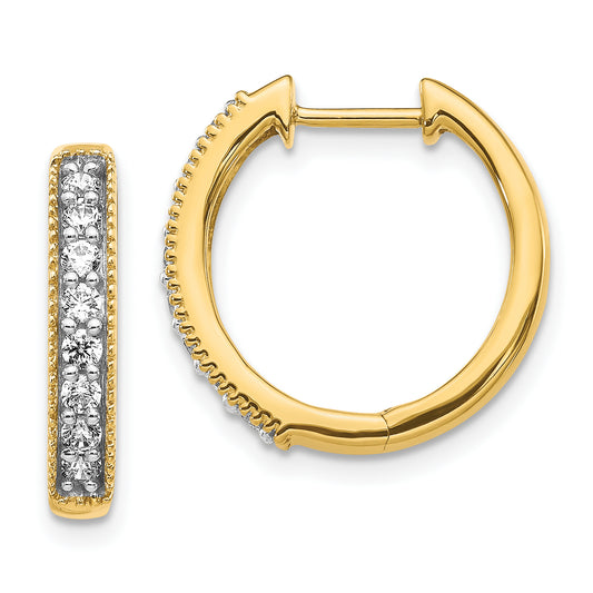 10K Yellow Gold Diamond Milgrain Hinged Hoop Earrings