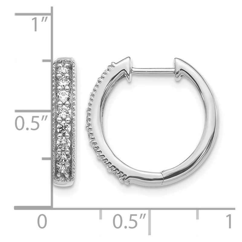 14k White Gold Real Diamond Milgrain Hinged Hoop Earrings
