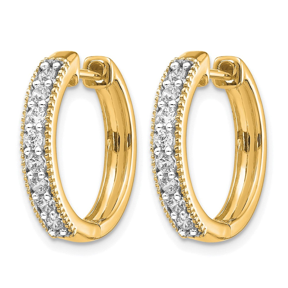14k Yellow Gold Real Diamond Milgrain Hinged Hoop Earrings