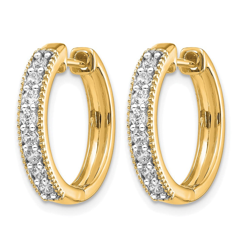 14k Yellow Gold Real Diamond Milgrain Hinged Hoop Earrings