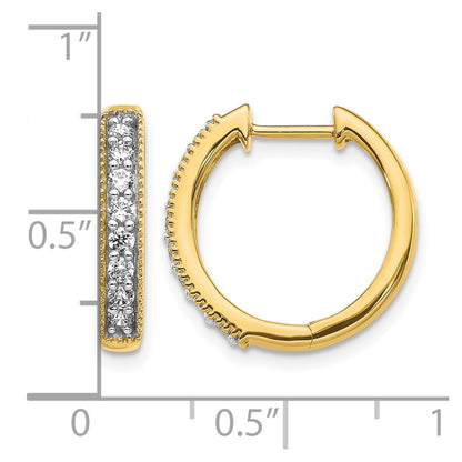 14k Yellow Gold Real Diamond Milgrain Hinged Hoop Earrings