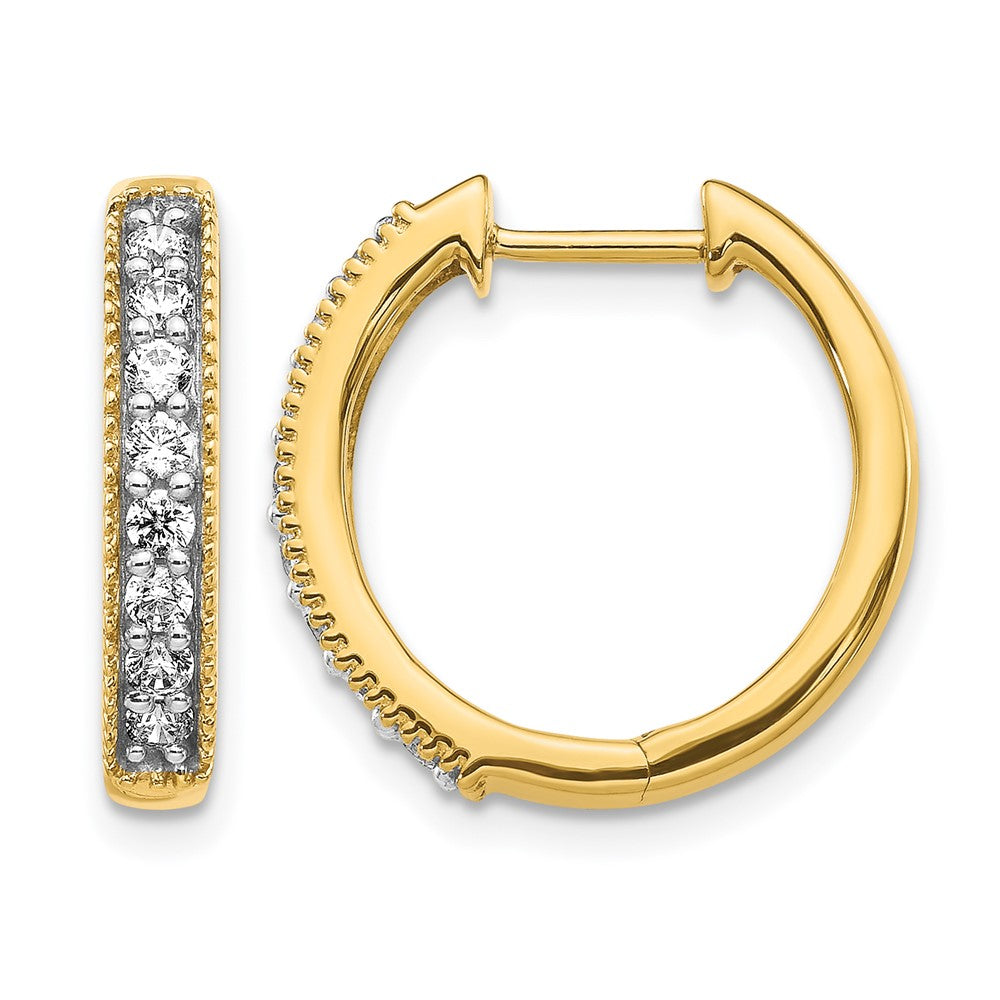 14k Yellow Gold Real Diamond Milgrain Hinged Hoop Earrings
