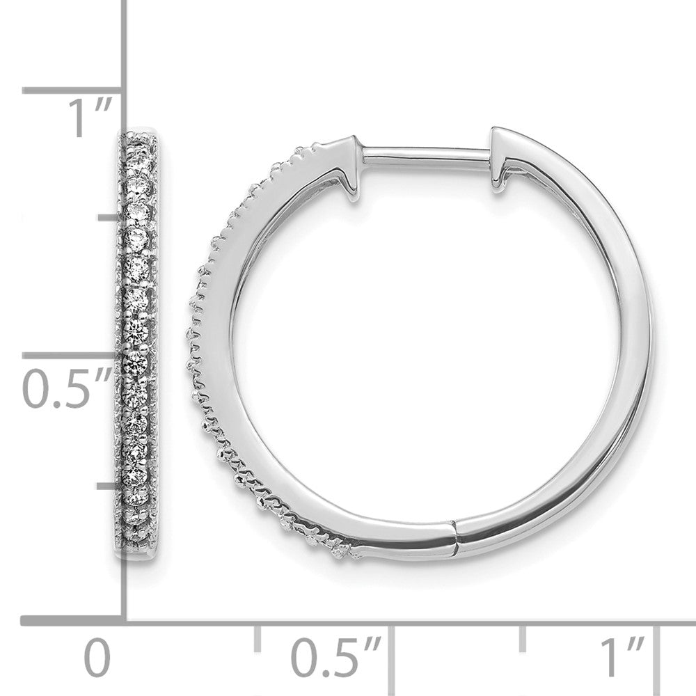 14k White Gold Real Diamond Milgrain Hinged Hoop Earrings