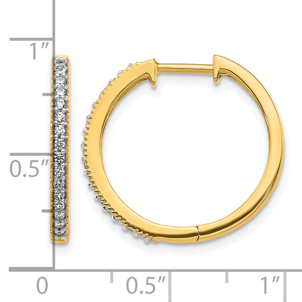 14k Yellow Gold Real Diamond Milgrain Hinged Hoop Earrings