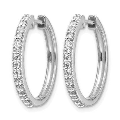 14k White Gold Real Diamond Milgrain Hinged Hoop Earrings