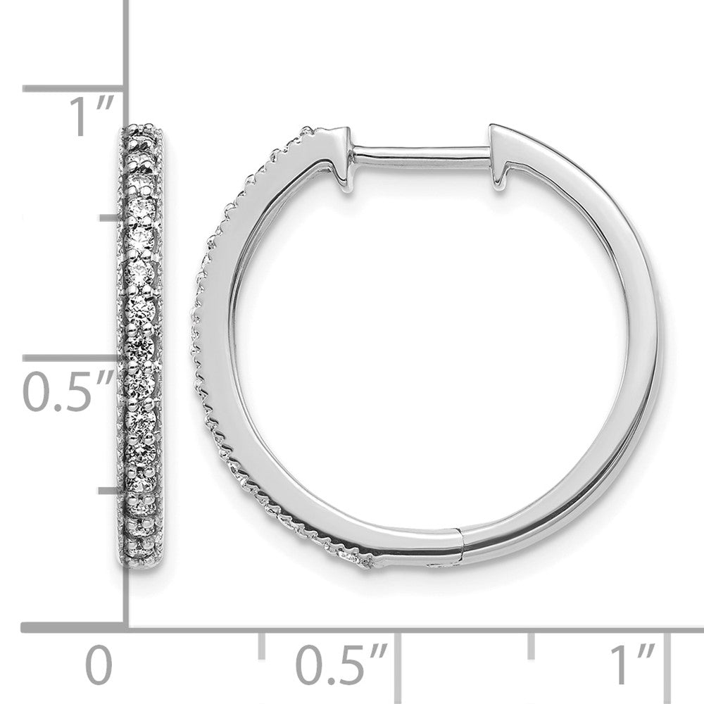 14k White Gold Real Diamond Milgrain Hinged Hoop Earrings