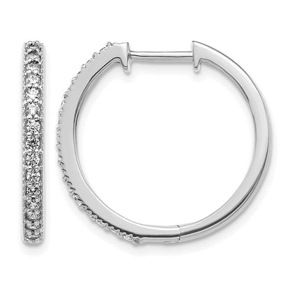 14k White Gold Real Diamond Milgrain Hinged Hoop Earrings