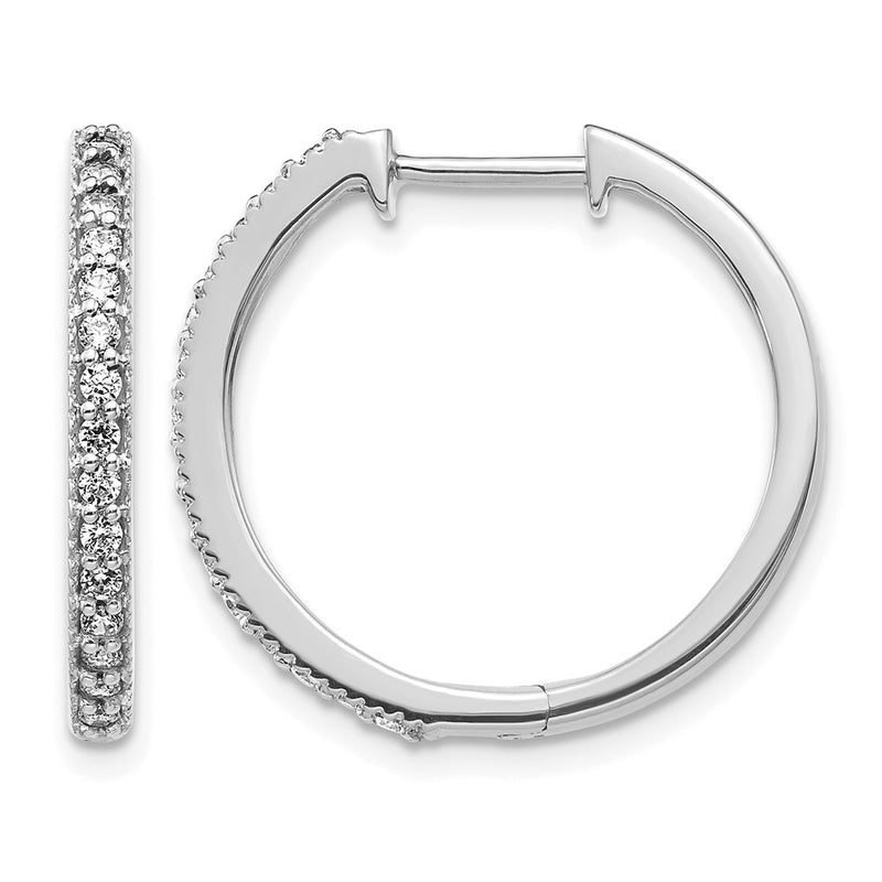 14k White Gold Real Diamond Milgrain Hinged Hoop Earrings