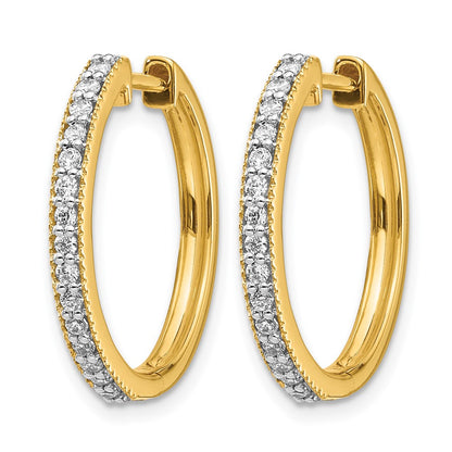 14k Yellow Gold Real Diamond Milgrain Hinged Hoop Earrings