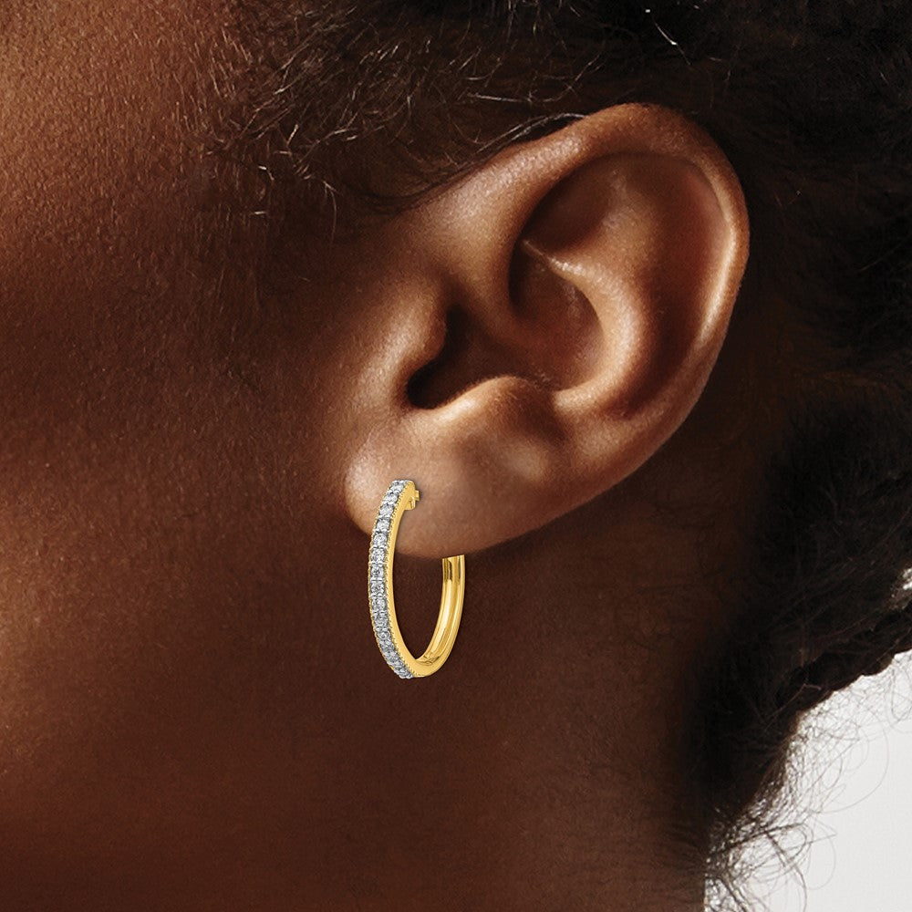 14k Yellow Gold Real Diamond Milgrain Hinged Hoop Earrings