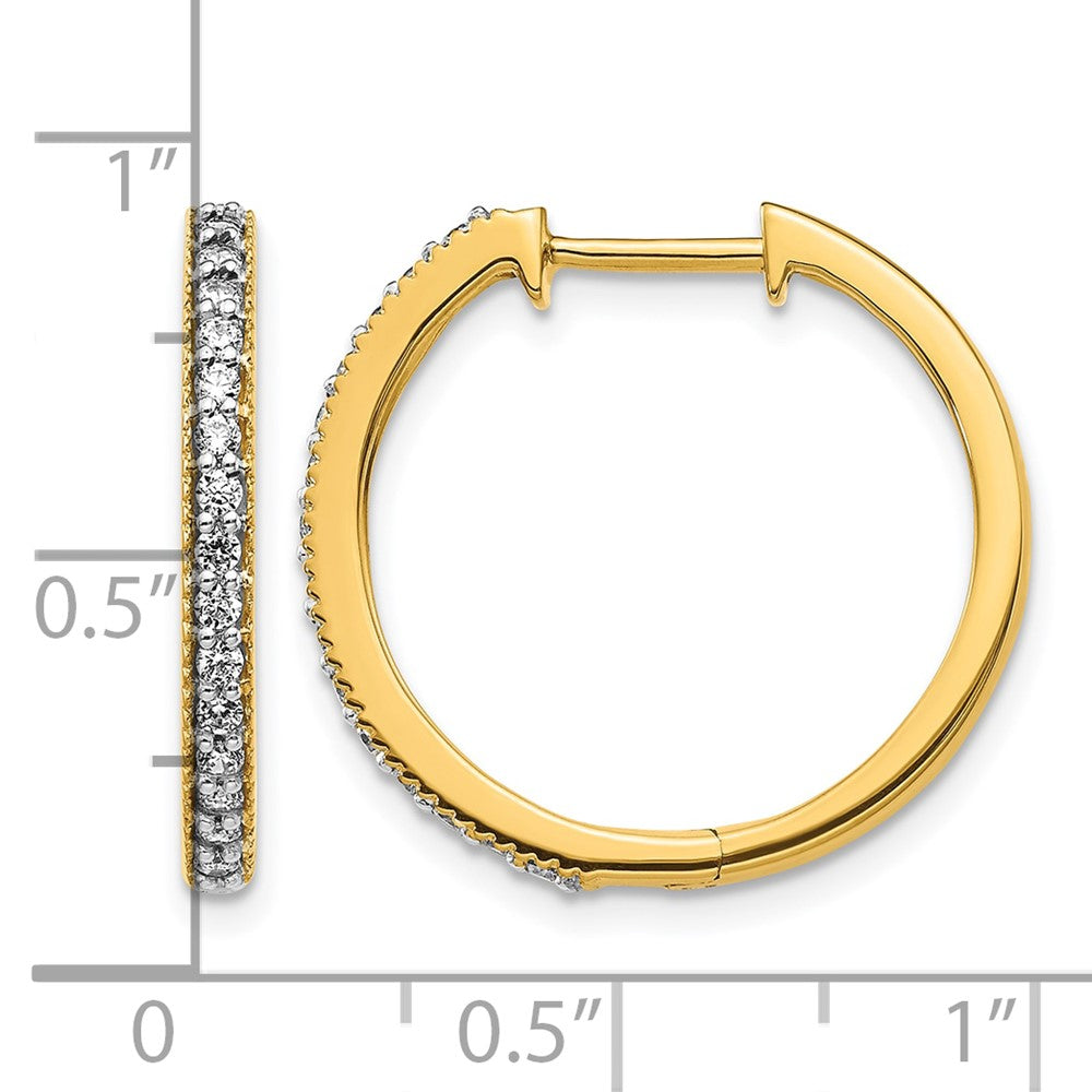 14k Yellow Gold Real Diamond Milgrain Hinged Hoop Earrings