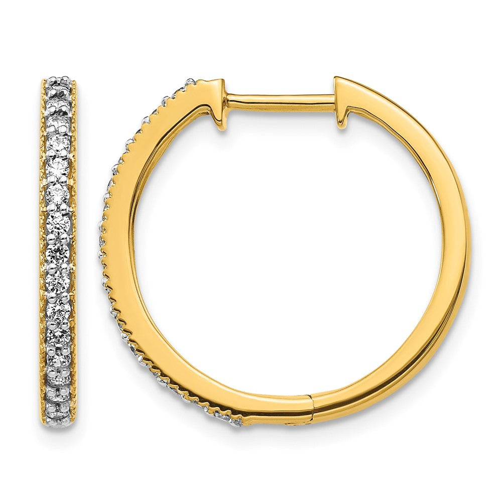 14k Yellow Gold Real Diamond Milgrain Hinged Hoop Earrings