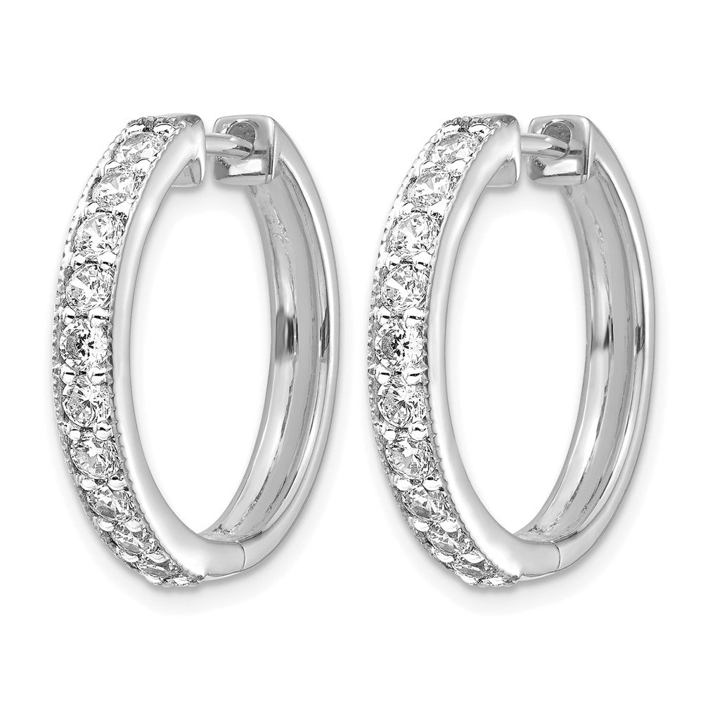 14k White Gold Real Diamond Milgrain Hinged Hoop Earrings