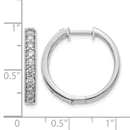 14k White Gold Real Diamond Milgrain Hinged Hoop Earrings
