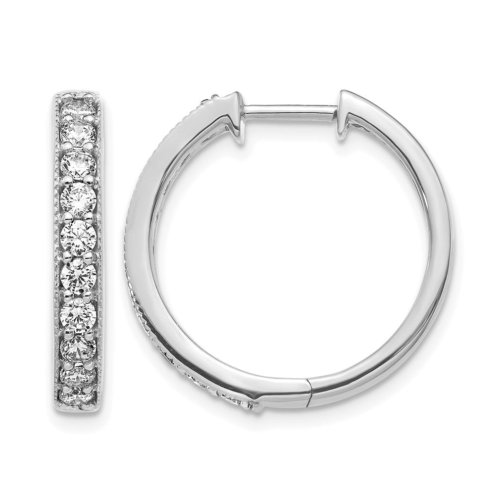 14k White Gold Real Diamond Milgrain Hinged Hoop Earrings
