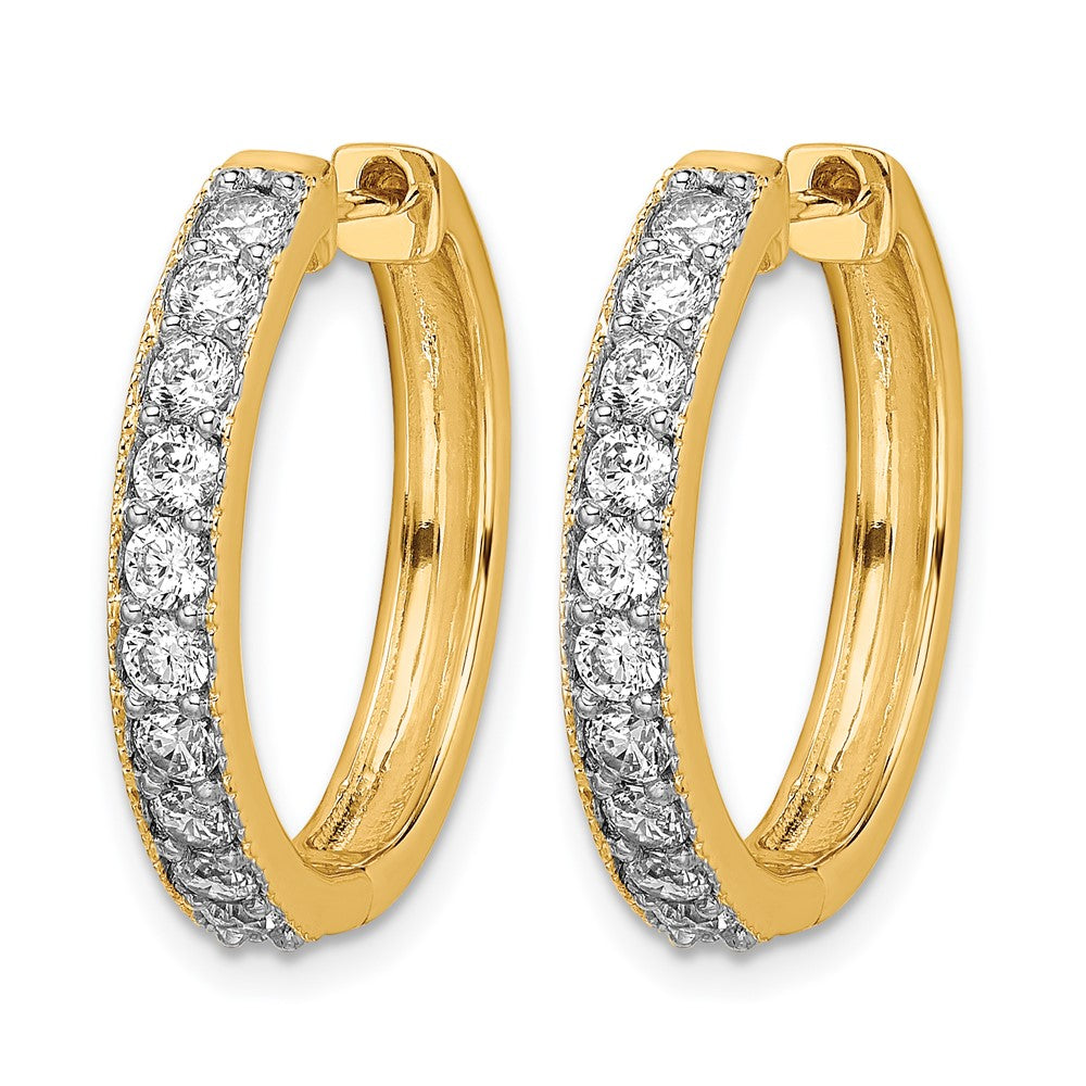 14k Yellow Gold Real Diamond Milgrain Hinged Hoop Earrings